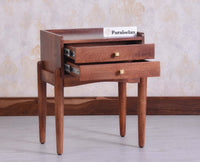 Wellington Solid Wood Two Drawer Side Table - Furniselan Brown Finish