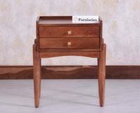 Wellington Solid Wood Two Drawer Side Table - Furniselan Brown Finish