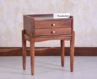 Wellington Solid Wood Two Drawer Side Table - Furniselan Brown Finish