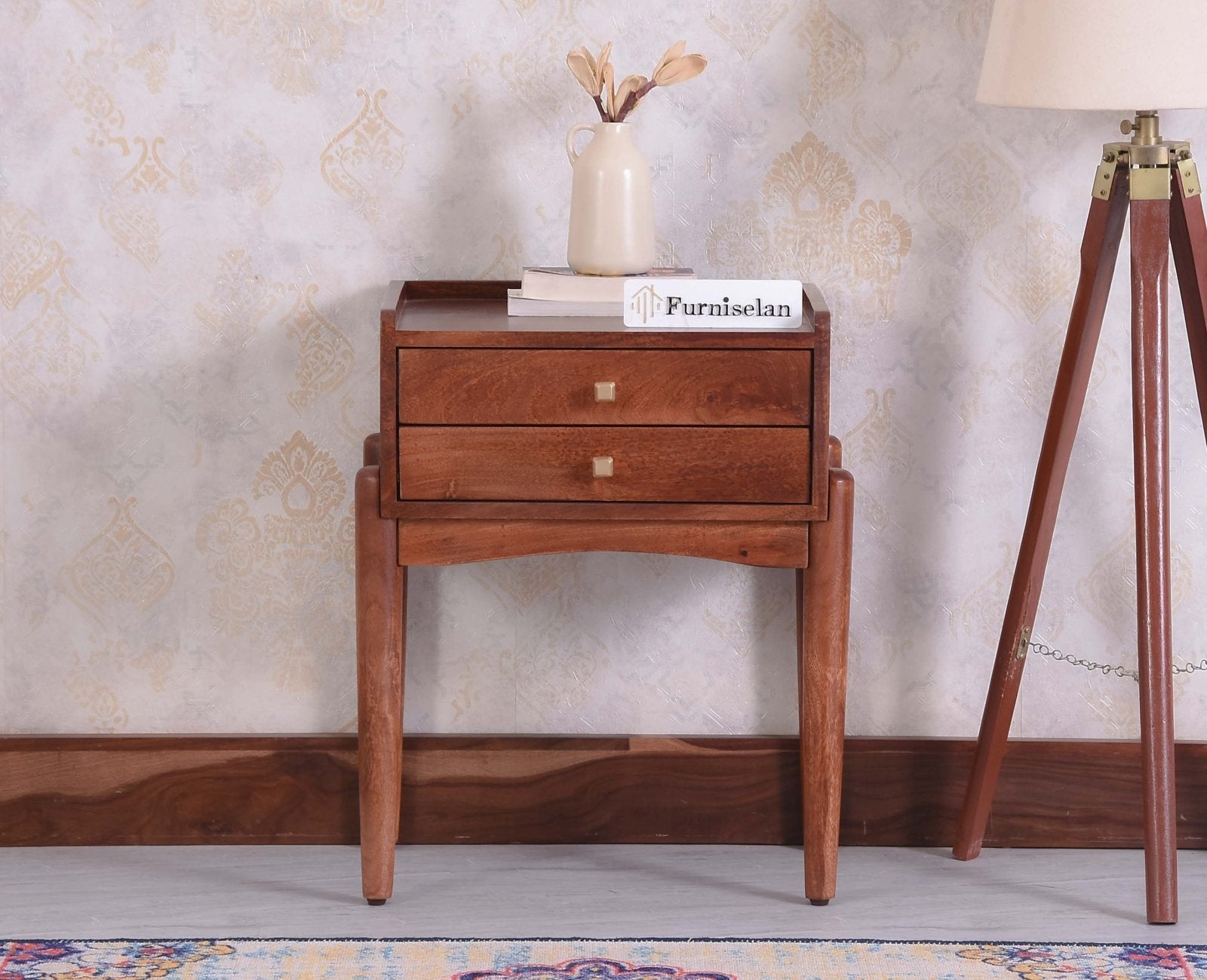 Wellington Solid Wood Two Drawer Side Table - Furniselan