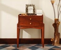 Wellington Solid Wood Two Drawer Side Table - Furniselan-Brown Finish