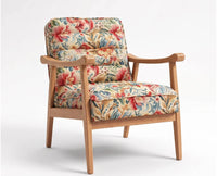 Levon Rubber Wood Arm Chair with Cotton Fabric - Cream / Multicolor Floral Print