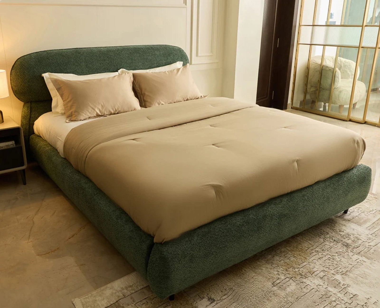 Westminster King Size Upholstered Bed- Boucle Furniselan Green