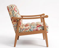 Levon Rubber Wood Arm Chair with Cotton Fabric - Cream / Multicolor Floral Print