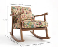 Elias Rubber Wood Rocking Chair with Cotton Fabric - Cream / Multicolor Floral Print