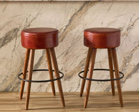 Montaro Wooden Leather Bar Stool - Brown