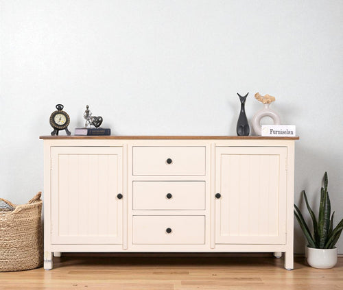 Spain Solid Mango Wood Sideboard Cabinet- 2 Doors & 3 Drawers Furniselan - Frosty-White