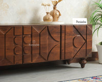 Wilson Solid Wood Four Doors TV Cabinet Furniselan Grey Finish