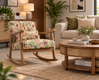 Elias Rubber Wood Rocking Chair with Cotton Fabric - Cream / Multicolor Floral Print