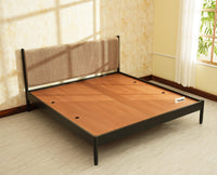 Yelahanka Fluted Wooden King Upholstered Bed Black Finish