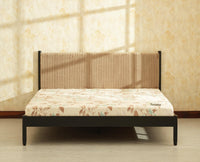 Yelahanka Fluted Wooden King Upholstered Bed Black Finish