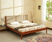 Yelahanka Fluted Wooden King Upholstered Bed Teak Finish