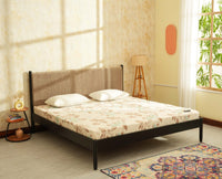Yelahanka Fluted Wooden King Upholstered Bed Black Finish