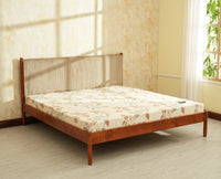 Yelahanka Fluted Wooden King Upholstered Bed Teak Finish