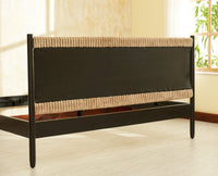 Yelahanka Fluted Wooden King Upholstered Bed Black Finish
