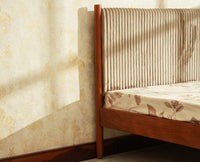 Yelahanka Fluted Wooden King Upholstered Bed Teak Finish