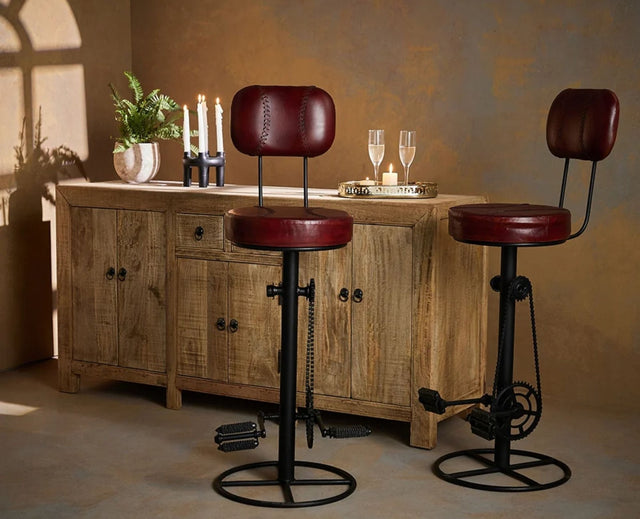 Zavero Leather Bar Stool - Deep Burgundy