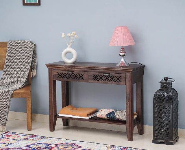 Siliguri Solid Wood Study Table with Two Drawer - Study Table - Furniselan - Grey-Finish