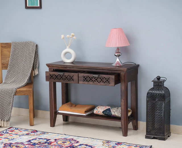 Siliguri Solid Wood Study Table with Two Drawer - Study Table - Furniselan - Grey-Finish