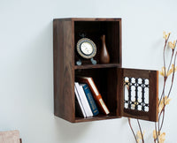 Sweden Sheesham Wood Wall Shelve One Door Furniselan - Grey-Finish