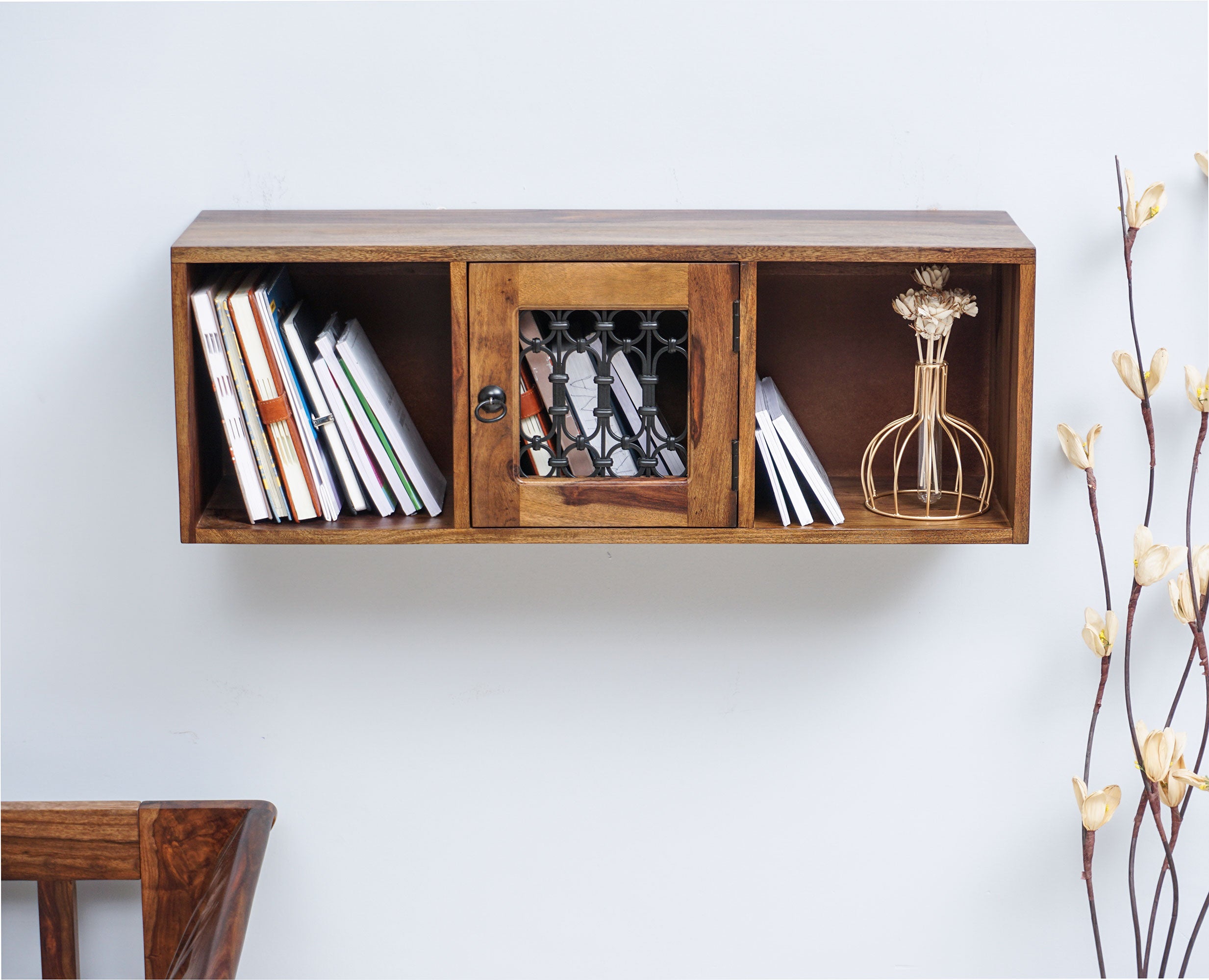 Sweden Wooden Wall Shelve One Door Furniselan - Teak-Finish