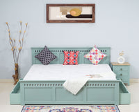 Alexandria Solid Wood King Size Bed with Storage Drawer - Furniselan Silt-Green