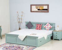 Alexandria Solid Wood King Size Bed with Storage Drawer - Furniselan Silt-Green
