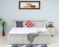 Alexandria Solid Wood King Size Bed with Storage Drawer - Furniselan Milky-White