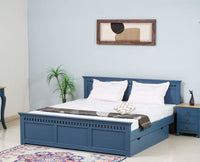 Alexandria Solid Wood King Size Bed with Storage Drawer - Furniselan China-Blue