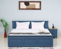 Alexandria Solid Wood King Size Bed with Storage Drawer - Furniselan China-Blue