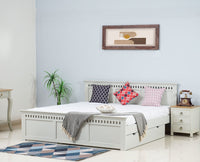 Alexandria Solid Wood King Size Bed with Storage Drawer - Furniselan Milky-White