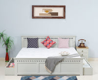 Alexandria Solid Wood King Size Bed with Storage Drawer - Furniselan Milky-White