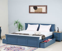 Alexandria Solid Wood King Size Bed with Storage Drawer - Furniselan China-Blue