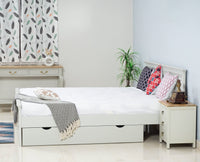 Alexandria Solid Wood King Size Bed with Storage Drawer - Furniselan Milky-White