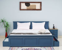 Alexandria Solid Wood King Size Bed with Storage Drawer - Furniselan China-Blue