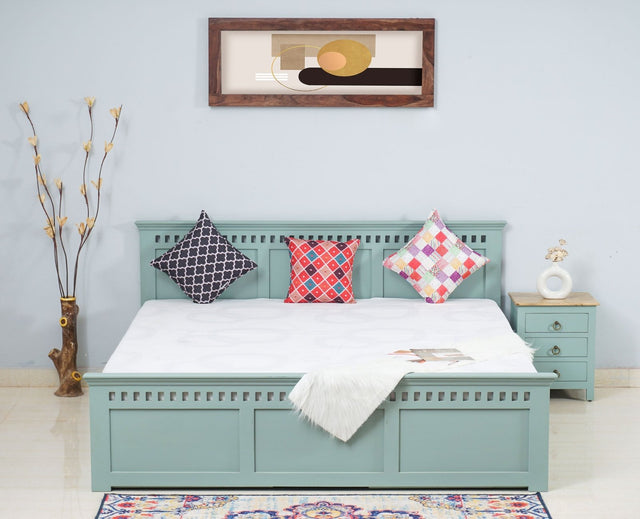 Alexandria Solid Wood King Size Bed with Storage Drawer - Furniselan Silt-Green