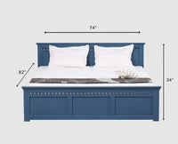 Alexandria Solid Wood King Size Bed with Storage Drawer - Furniselan China-Blue