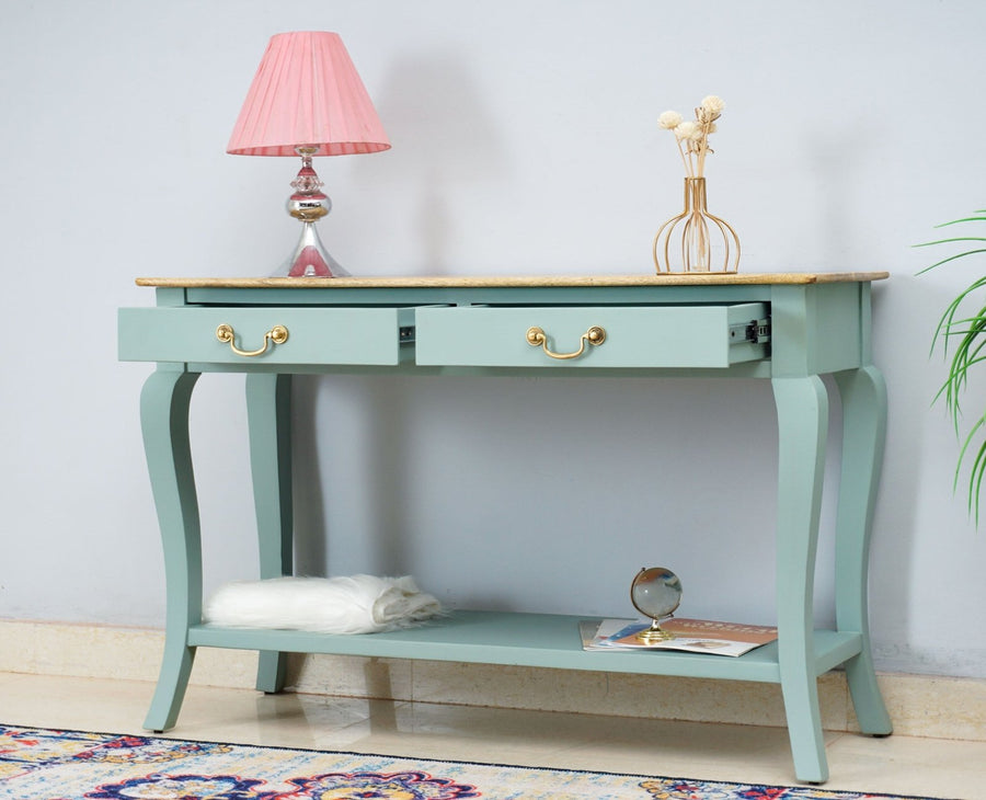 Alexandria Wooden Console Table Two Drawer - Console Table - Furniselan Silt-Green