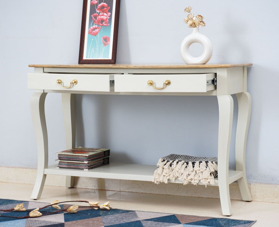 Alexandria Wooden Console Table Two Drawer - Console Table - Furniselan - Frosty White