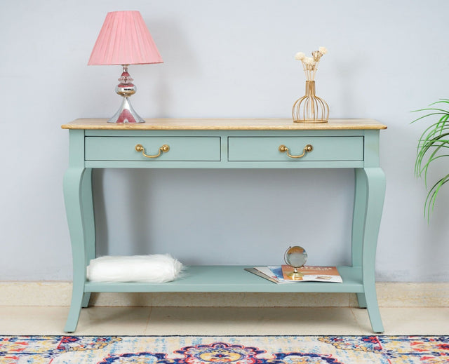 Alexandria Wooden Console Table Two Drawer - Console Table - Furniselan Silt-Green