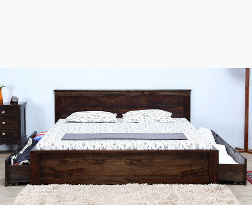 Amsterdam Sheesham Wood King Size Bed with Storage Trolley - King Size Bed - Furniselan