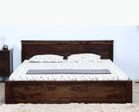 Amsterdam Sheesham Wood Queen Size Bed with Storage Trolley - Queen Size Bed - Furniselan-Grey-Finish