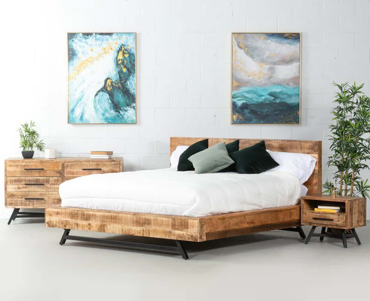 Argentina King Size Solid Wood Bed - King Size Bed - Furniselan-Natural-Rough-Finish