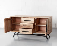 Argentina Solid Wood Three Drawer Two Door Sideboard - Bedside Table - Furniselan - Natural-Rough-Finish