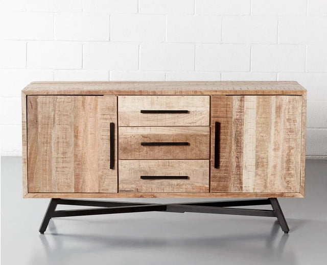 Argentina Solid Wood Three Drawer Two Door Sideboard - Bedside Table - Furniselan - Natural-Rough-Finish