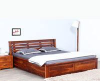 Asansol Sheesham Wood King Size Storage Bed - King Size Bed - Furniselan-Maple-Finish