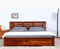 Asansol Sheesham Wood King Size Storage Bed - King Size Bed - Furniselan-Maple-Finish