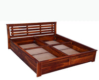 Asansol Sheesham Wood King Size Storage Bed - King Size Bed - Furniselan-Maple-Finish