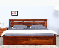 Asansol Sheesham Wood Queen Size Storage Bed - Queen Size Bed - Furniselan-Maple-Finish