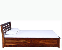 Asansol Sheesham Wood Queen Size Storage Bed - Queen Size Bed - Furniselan-Maple-Finish